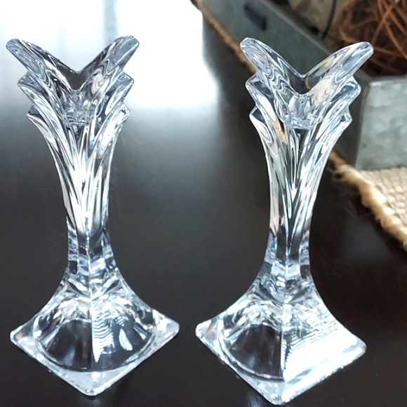 Mikasa Other - MIKASA Pair Art Deco 24% Lead Crystal Candlesticks 5.5" Tall